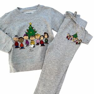 Peanuts Christmas Toddler Set 4T Gray Snoopy Holiday Sweatshirt Joggers